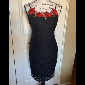 Jodi Kristopher Black Lace & Roses Dress
